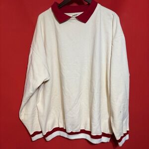 BAC Premier Sweatshirt Cream Red Collar Cuff Hem XLarge Made in USA